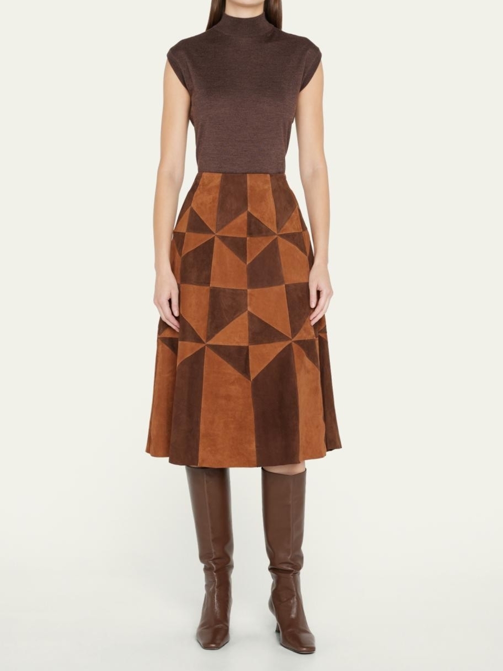Kobi Halperin Steff Geometric Two-Tone Leather Midi Skirt